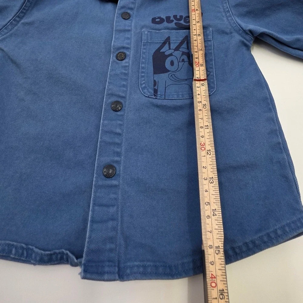 BLUEY SHIRT JACKET SNAP BUTTON TODDLER SIZE 4T BLUE GRAPHIC DISNEY JR CANVAS